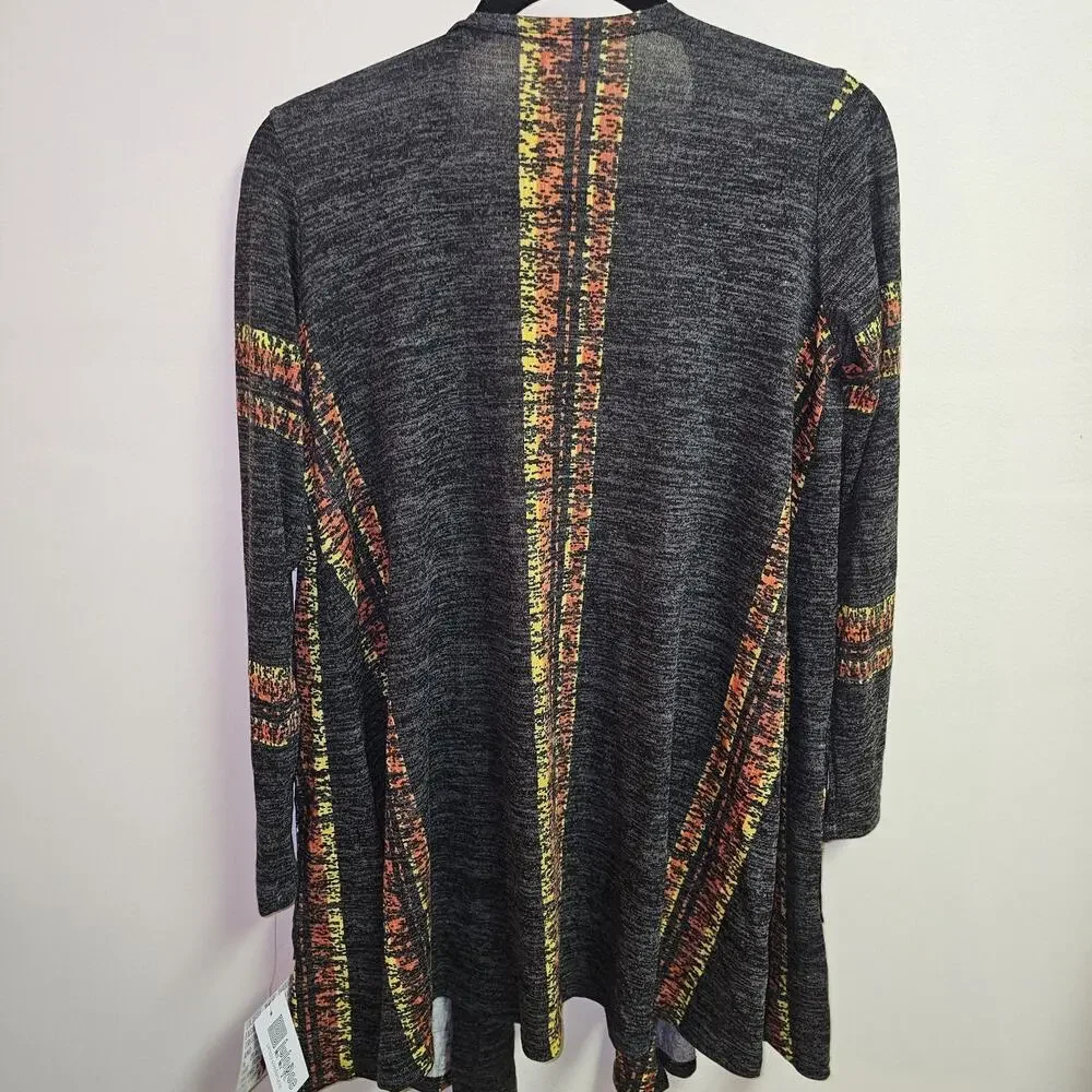Gray Open Front Knit  Cardigan Yellow Orange Stripes S NWT | LuLaRoe Caroline